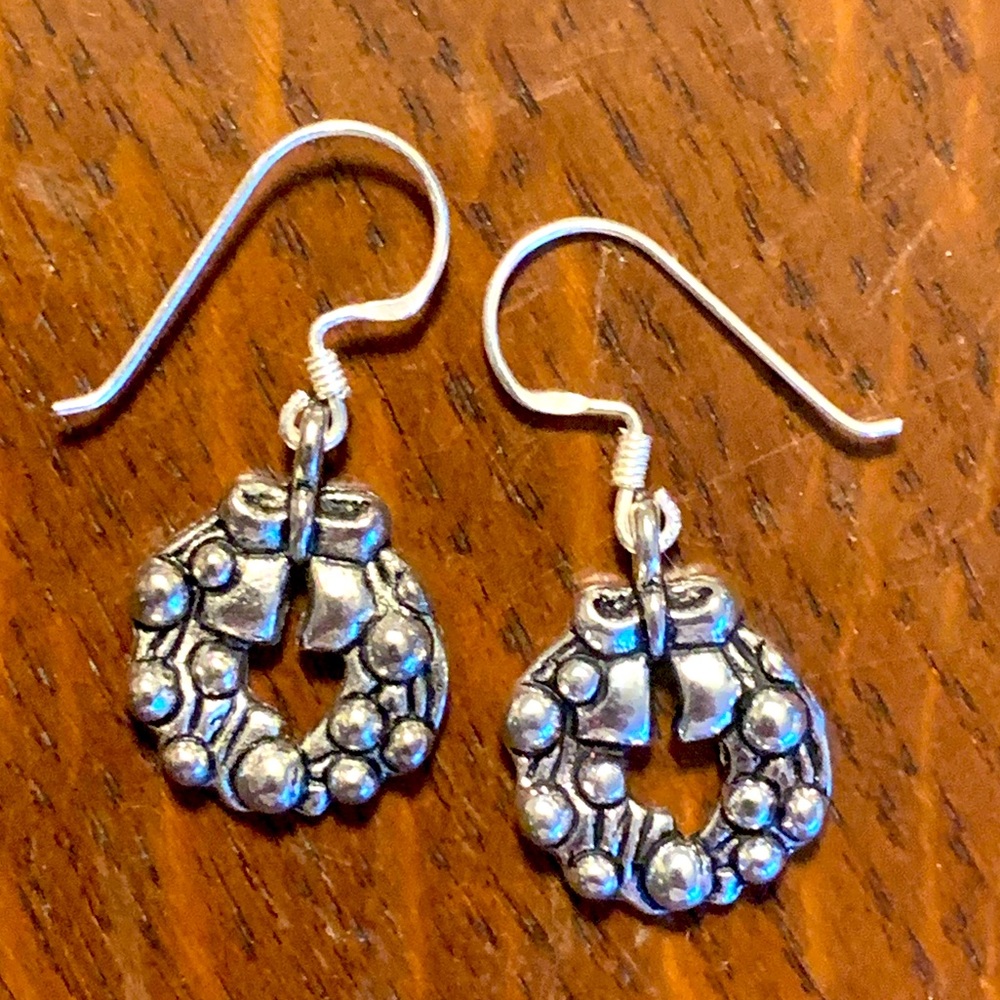 Handmade Holiday Wreath 925 Sterling Silver Hook Back Women’s Earrings